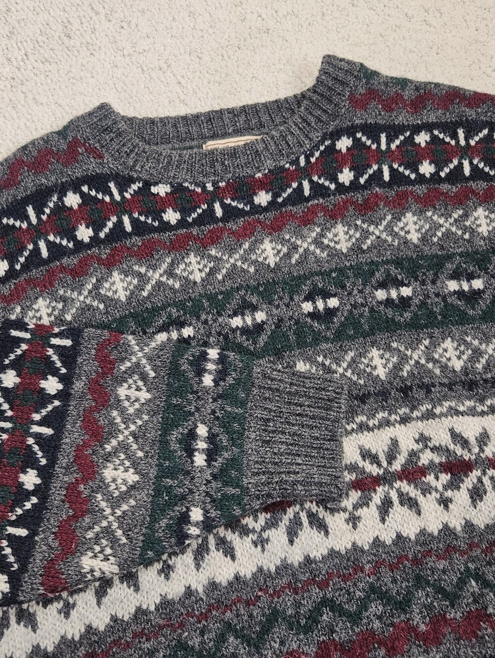 Vintage Woolrich Fair Isle Sweater Wool Bend Mens XL Gray Rugged Outdoor Cabin